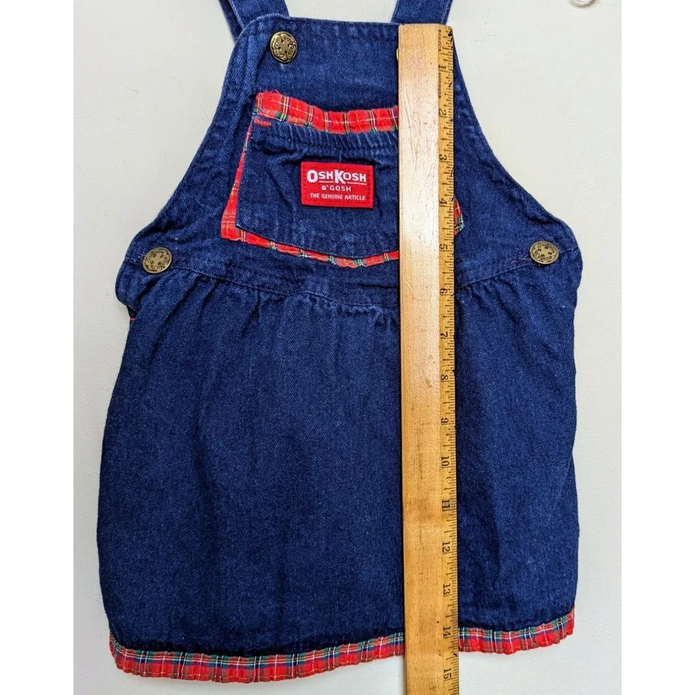 Vintage OshKosh Denim & Plaid Overall Jumper Dress Union Made 80s Vestbak 2T